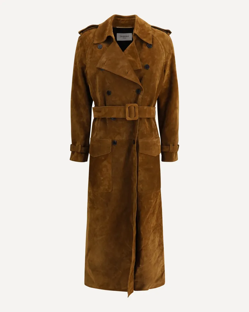 Saint Laurent Suede Trench Coat Female Brown