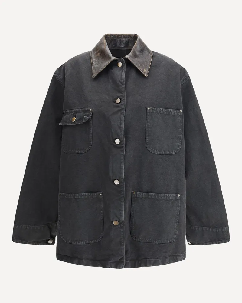 Prada Denim Jacket with leather collar Female Black