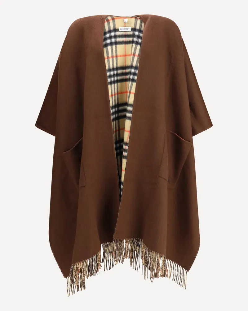 Burberry Reversible check wool cashmere Cape Male Brown