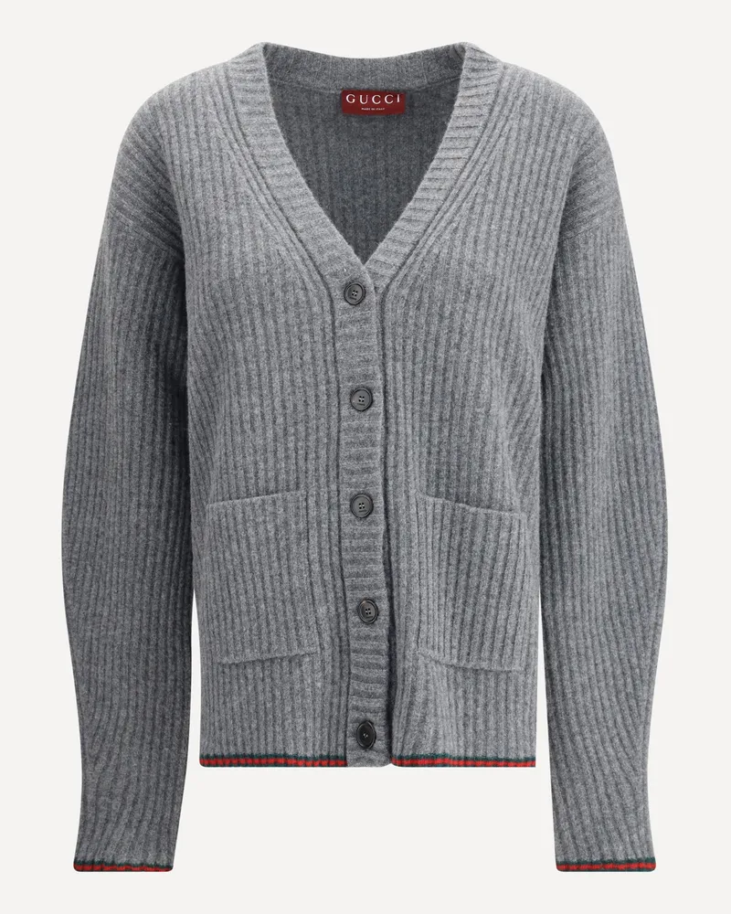 Gucci Ribbed Knit Wool Cardigan Female Grey