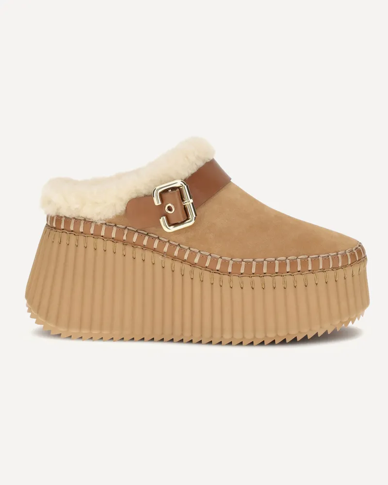 Chloé Nama Wedge Mules Female Brown
