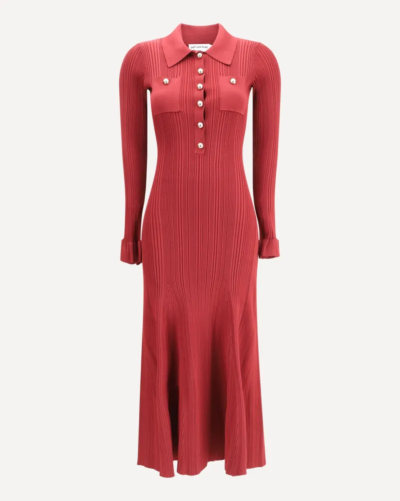 Self-Portrait Ribbed knit midi Dress Female Red
