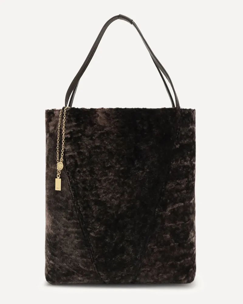 Chloé Large Spin Tote Bag in soft shearling Female Brown