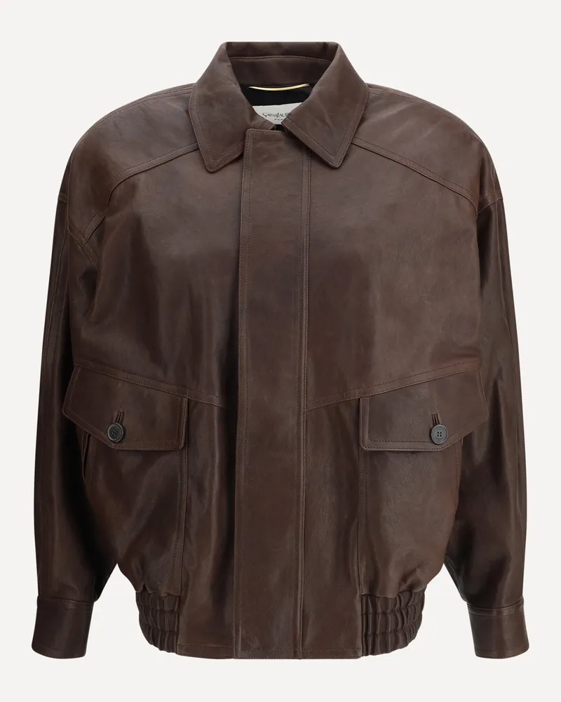 Saint Laurent Balloon Lambskin Bomber Jacket Female Brown