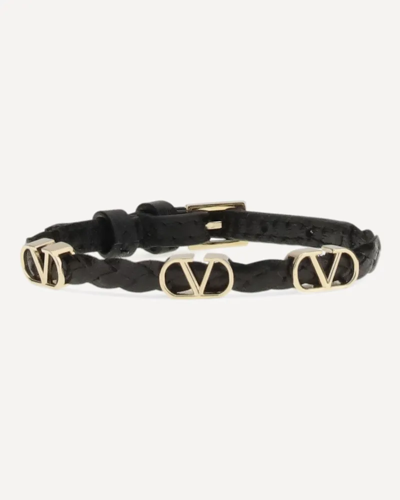 Valentino Garavani Leather VLogo Bracelet Female Black