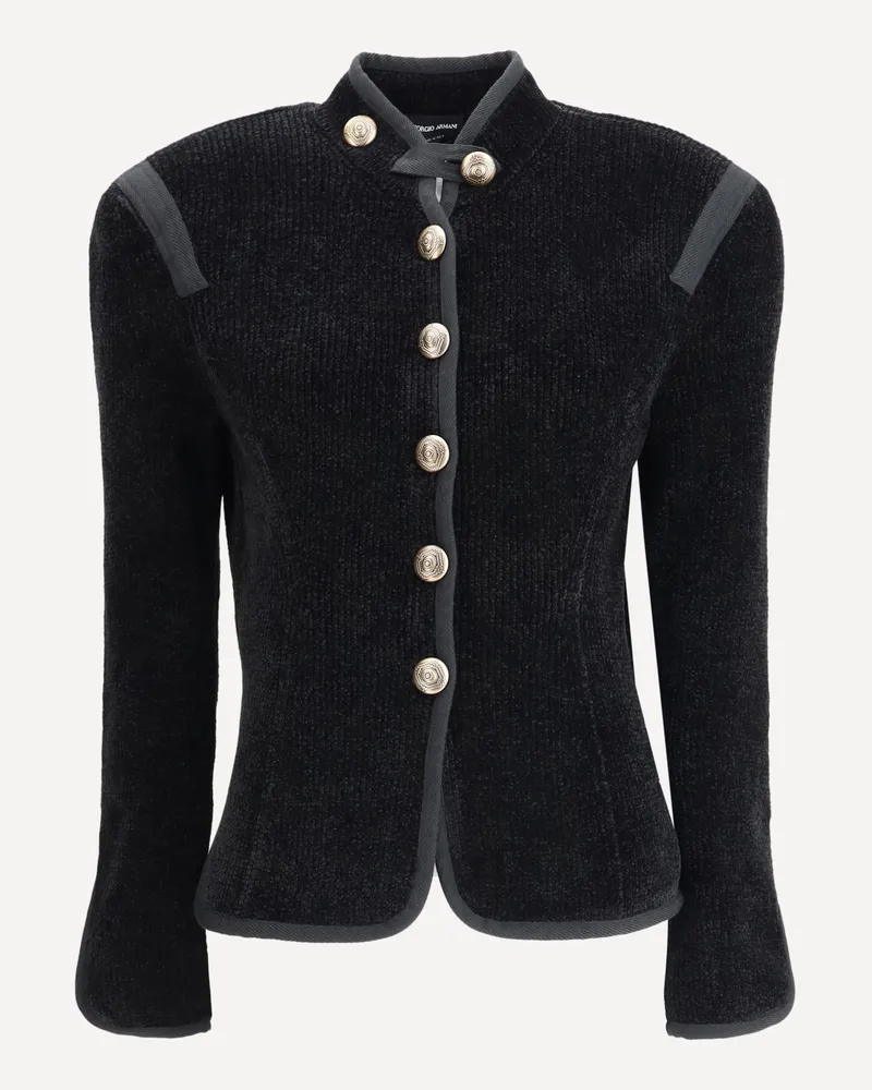 Giorgio Armani Silk Blazer with decorative metal shank buttons Female Black