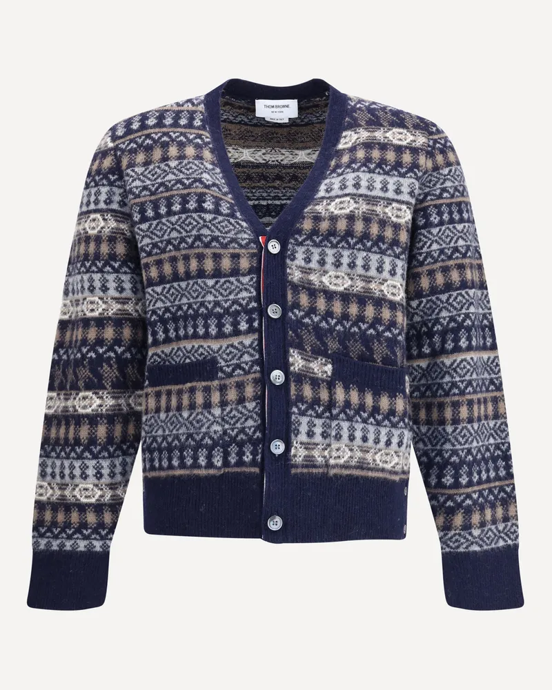 Thom Browne Fair Isle Cardigan Male Blue