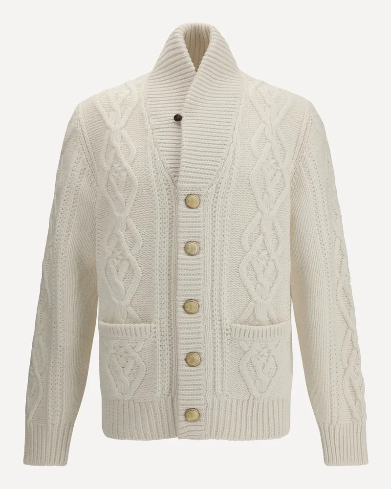 Brunello Cucinelli Cable-Knit Cashmere Cardigan Male White