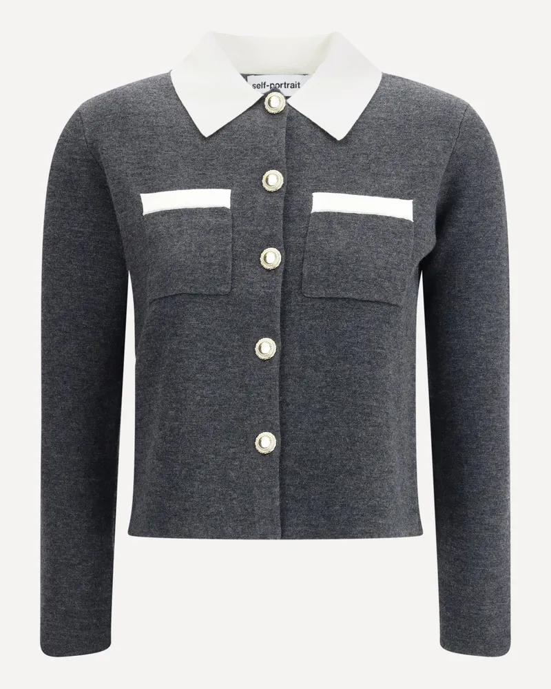 Self-Portrait Contrast collar Cardigan Female Grey