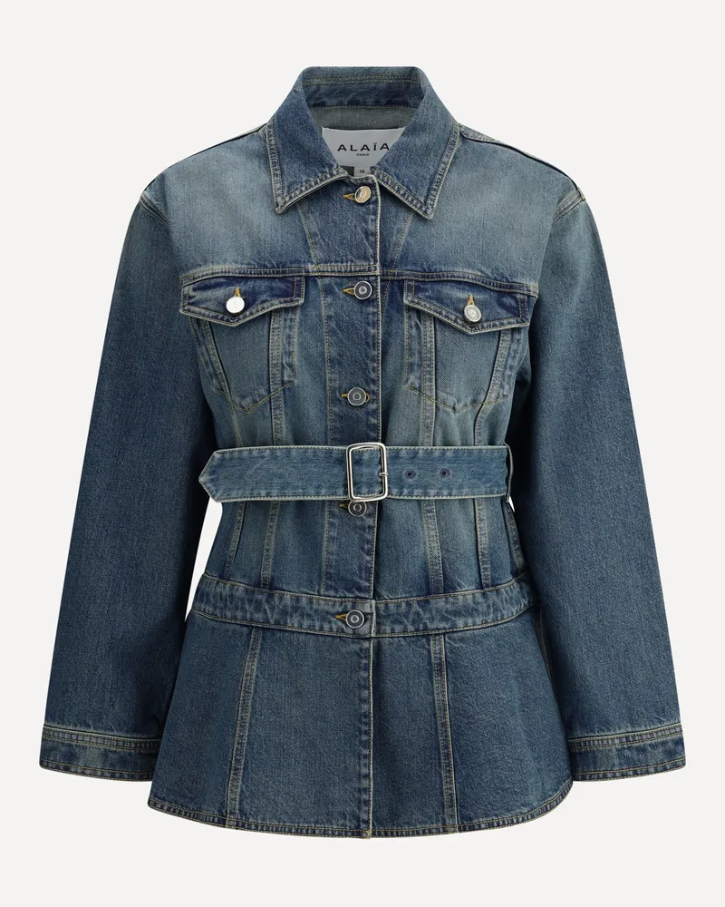 Alaïa Peplum Denim Jacket Female Blue