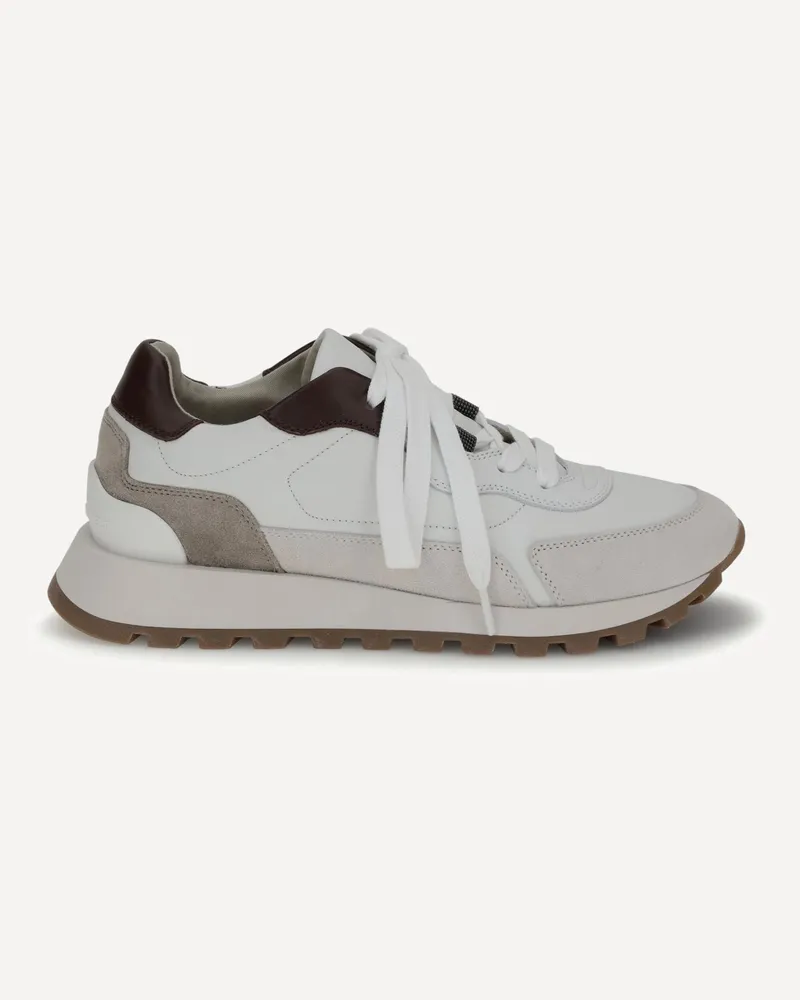 Brunello Cucinelli Leather Sneakers with shiny details Female White