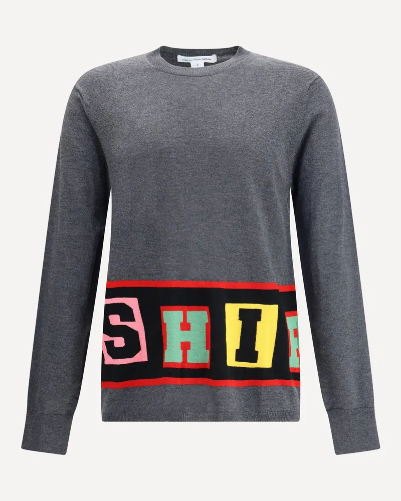 Comme des Garçons Crewneck Sweater with colorful lettering Male Grey