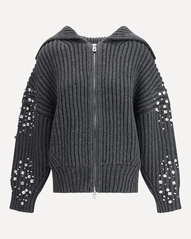 Pinko Rhinestones wool Cardigan Female Grey
