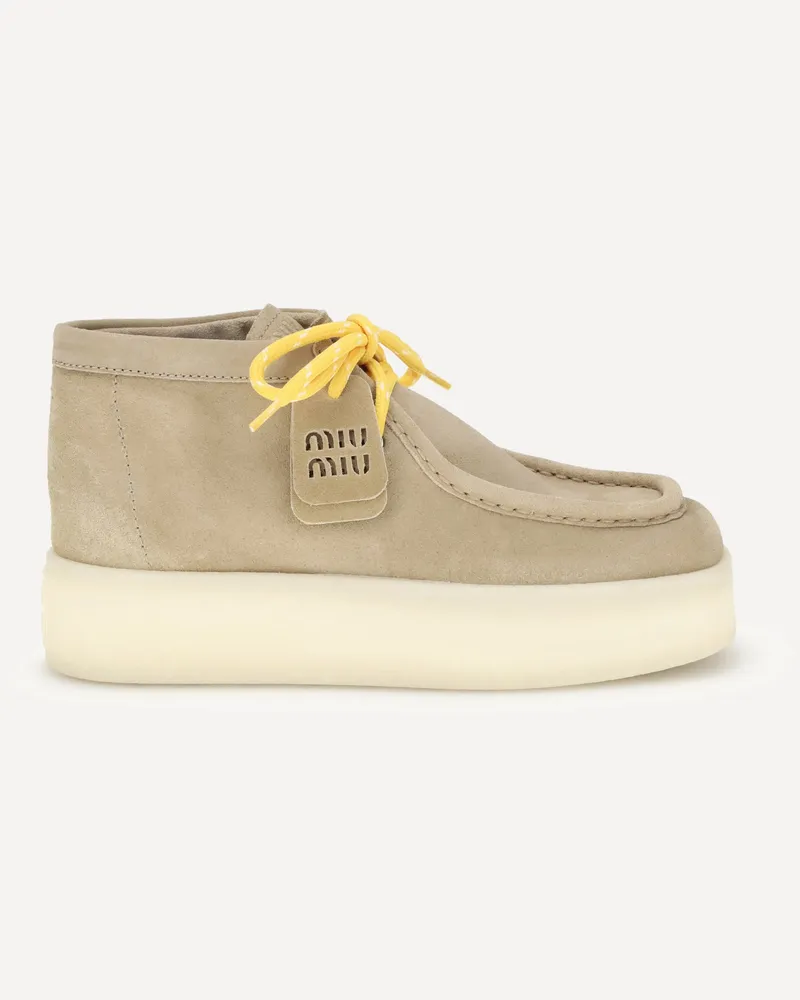 Miu Miu Platform leather Ankle Boots Female Beige
