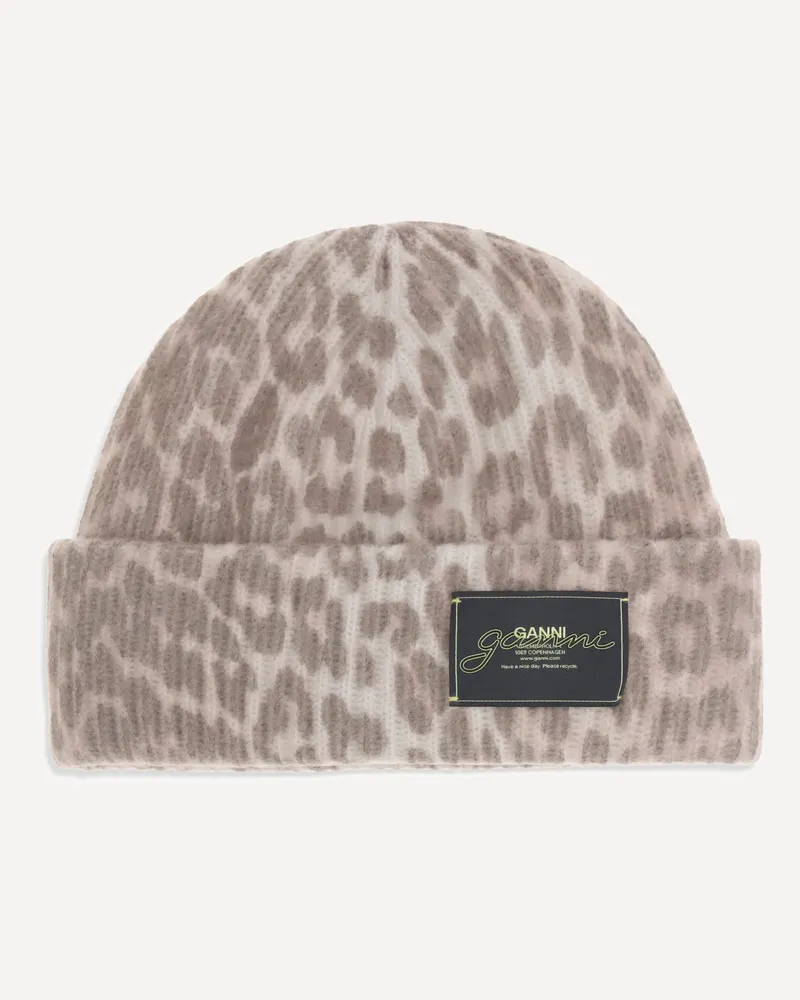 Ganni Leopard beanie Hat Female Beige