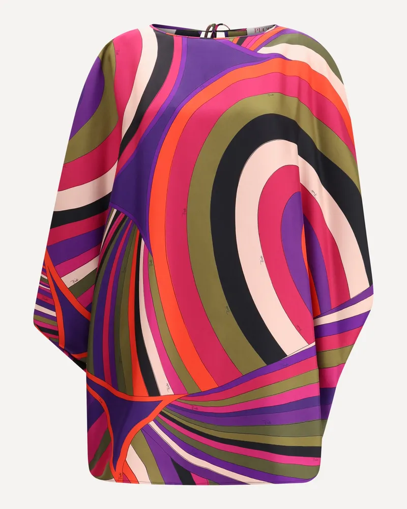 Emilio Pucci Short Caftan in silk with Marmo print Female Multicolour