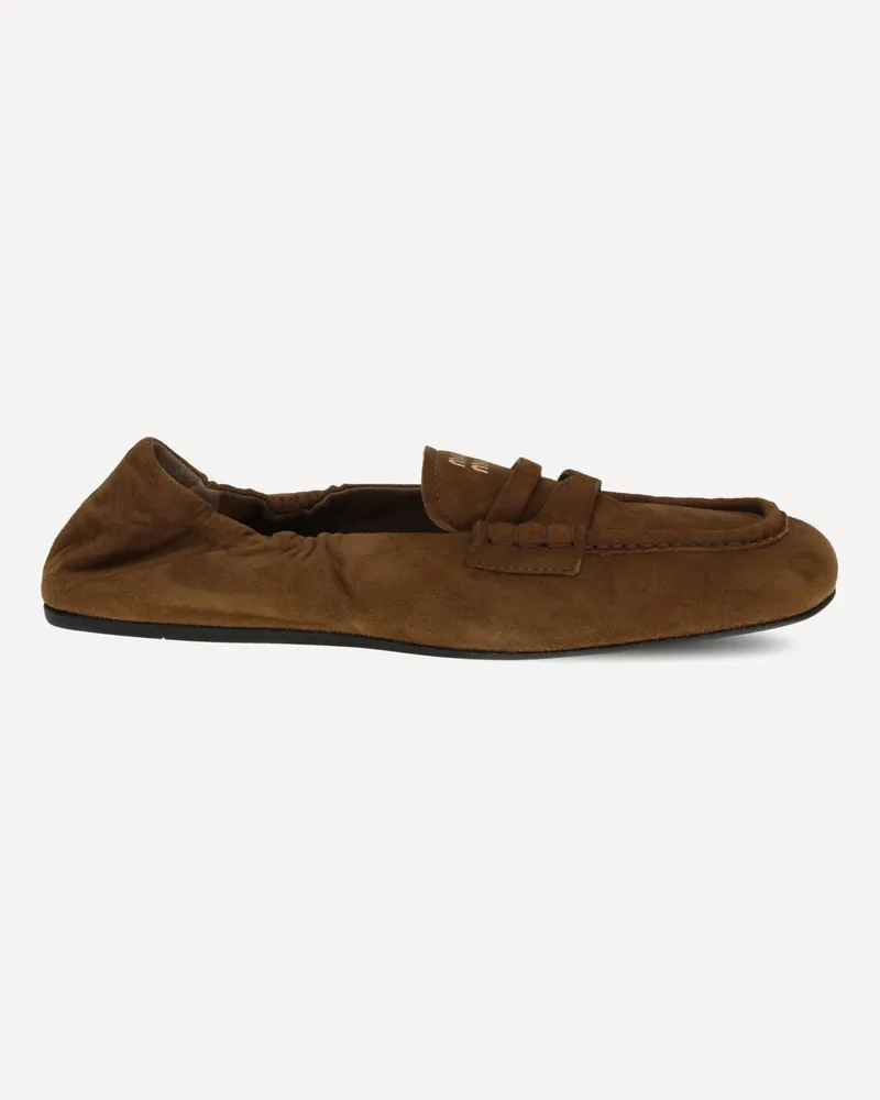 Miu Miu Suede Ruches Loafers Female Brown