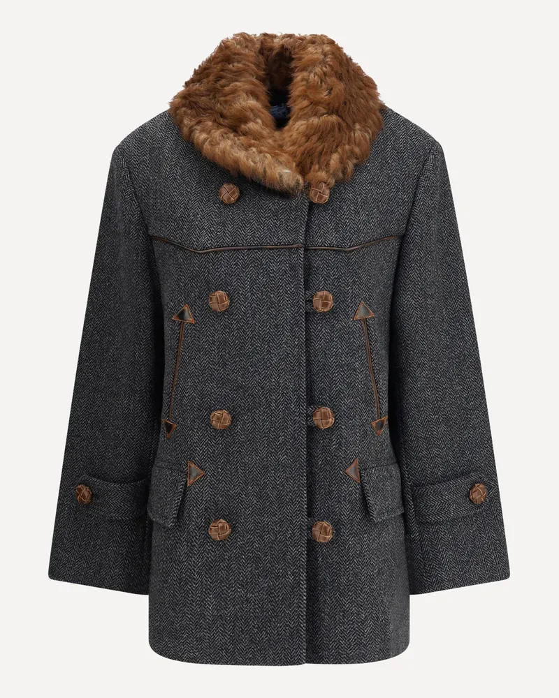 Prada Double-breasted caban with a Shearling trim Female Grey