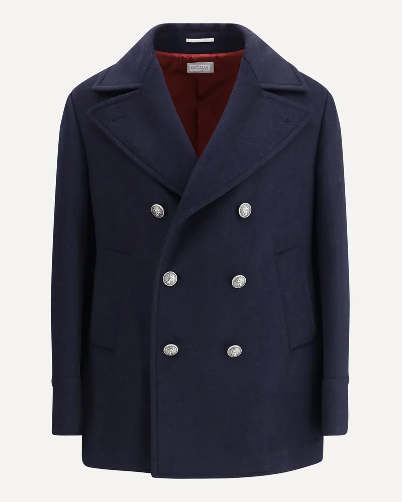 Brunello Cucinelli Double wool flannel Caban Male Blue