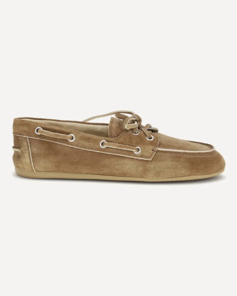 Miu Miu Delavé suede unlined Loafers Female Beige