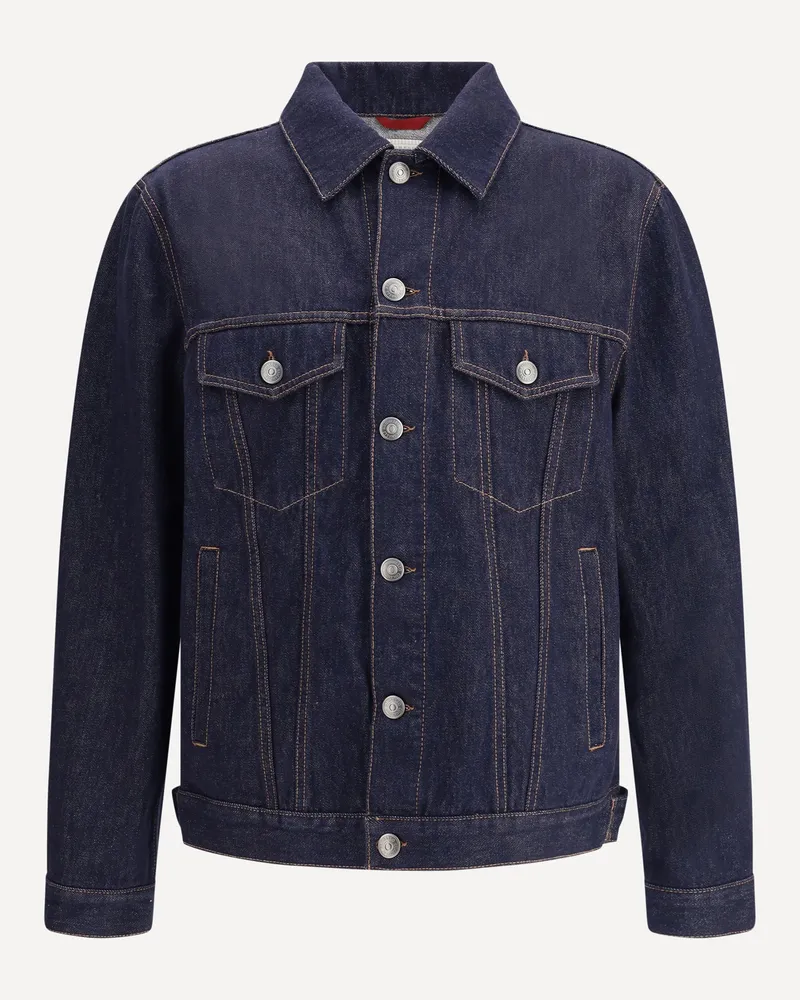 Brunello Cucinelli Denim Cotton casual Jacket Male Blue