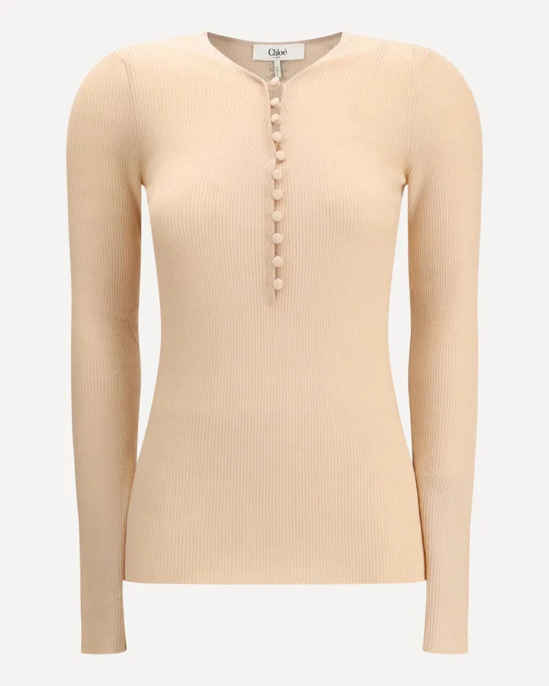 Chloé Merino Wool Henley Sweater Female Pink