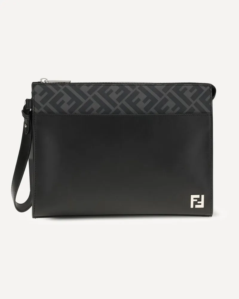 Fendi Leather FF canvas Pouch Male Black