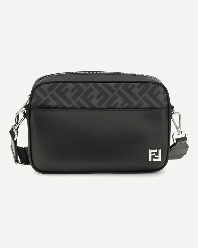 Fendi FF leather and canvas Shoulder Bag Male Black