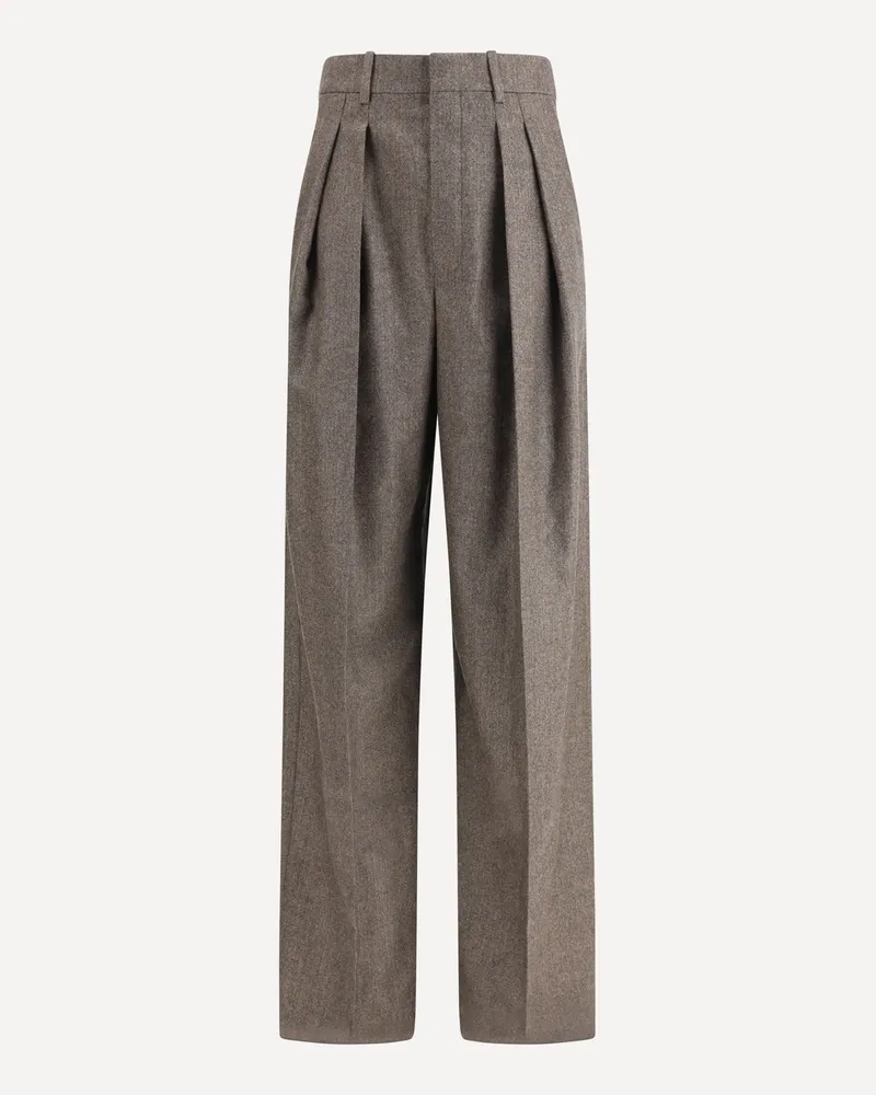 Saint Laurent Wool Herringbone pattern wide leg Pants Female Brown
