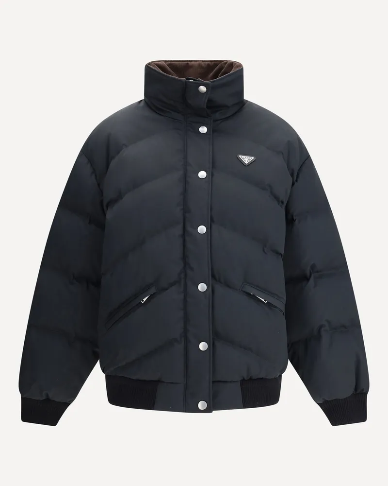 Prada Down jacket with stand-up Collar with green velvet on the inside Female Blue