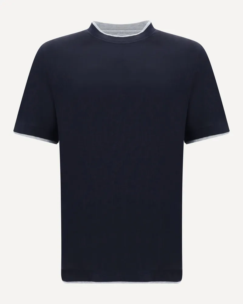 Brunello Cucinelli Silk T-Shir Male Blue