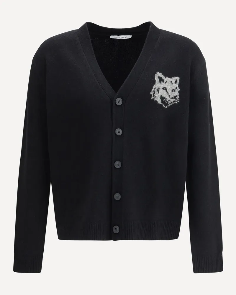 Kitsuné Fox Head Intarsia Buttoned Cardigan Male Black