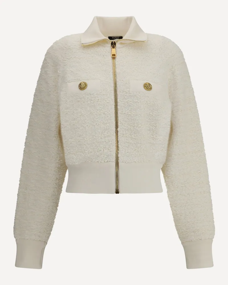 Balmain Tweed Bomber Jacket Female White