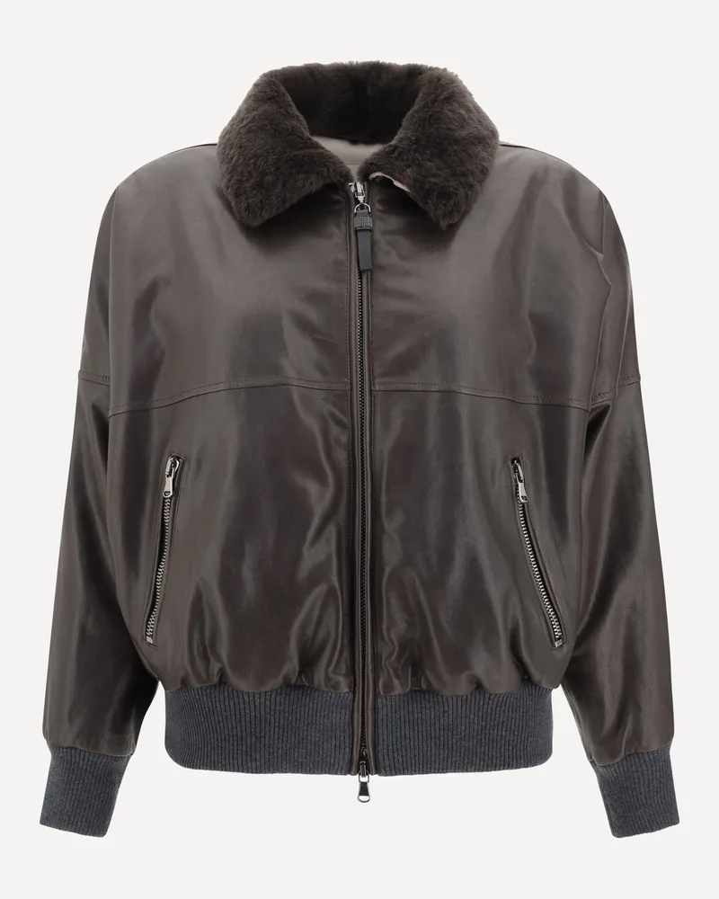 Brunello Cucinelli Leather Jacket Female Brown