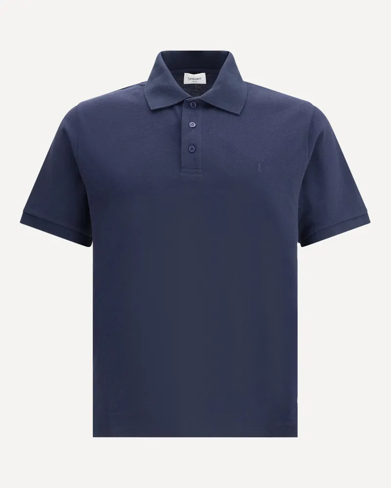 Saint Laurent Cassandre cotton polo Shirt Male Blue