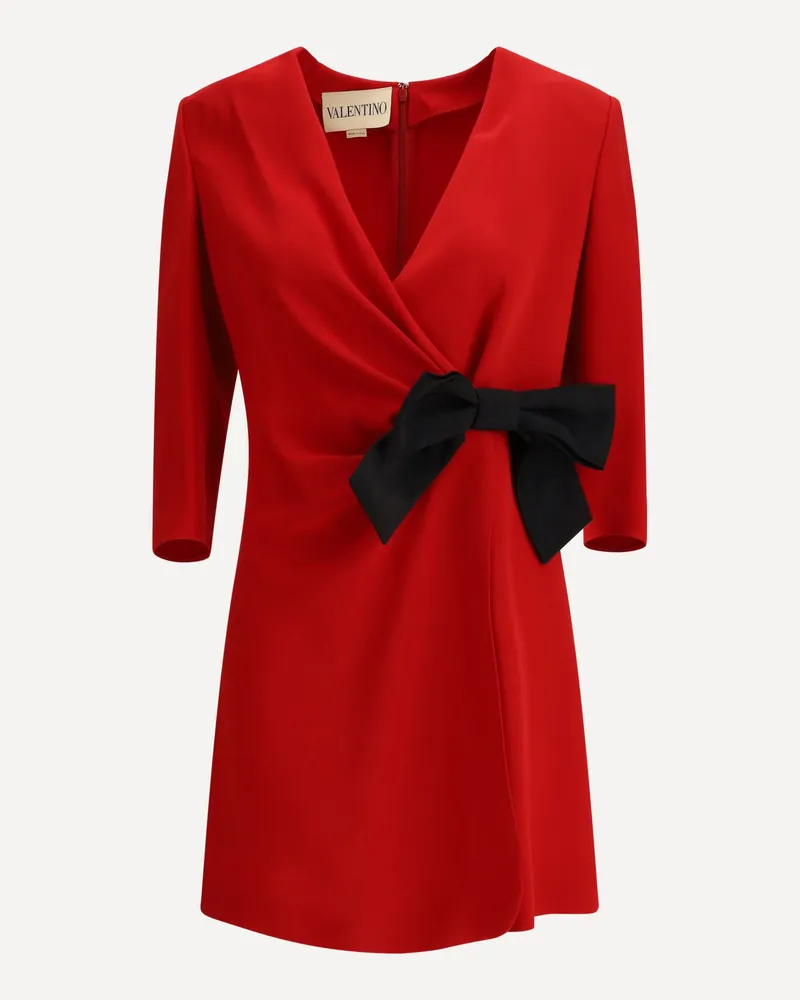 Valentino Garavani Short Silk Dress with Bow Female Red