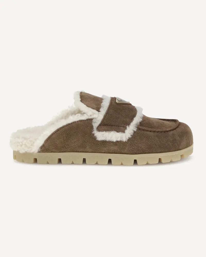 Prada Fur Mules Female Brown