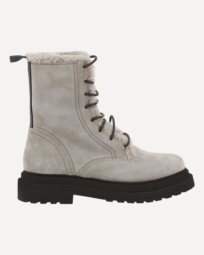 Brunello Cucinelli Laced Ankle Boots Female Grey