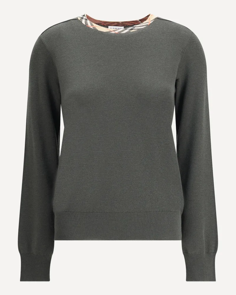Burberry Wool Pullover with Check Female Green