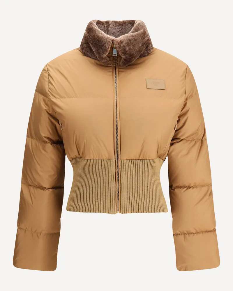 Fendi Cropped Down Jacket with Shearling lining Female Brown