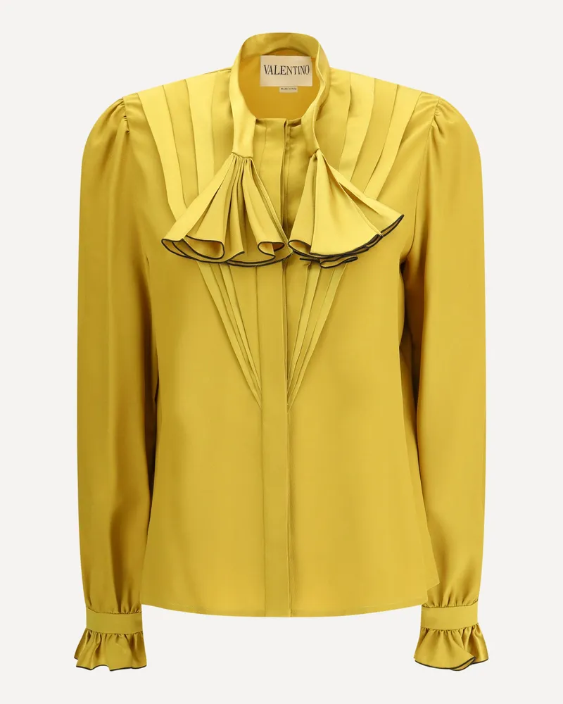 Valentino Garavani Silk Ruffle Pleated Blouse Female Yellow