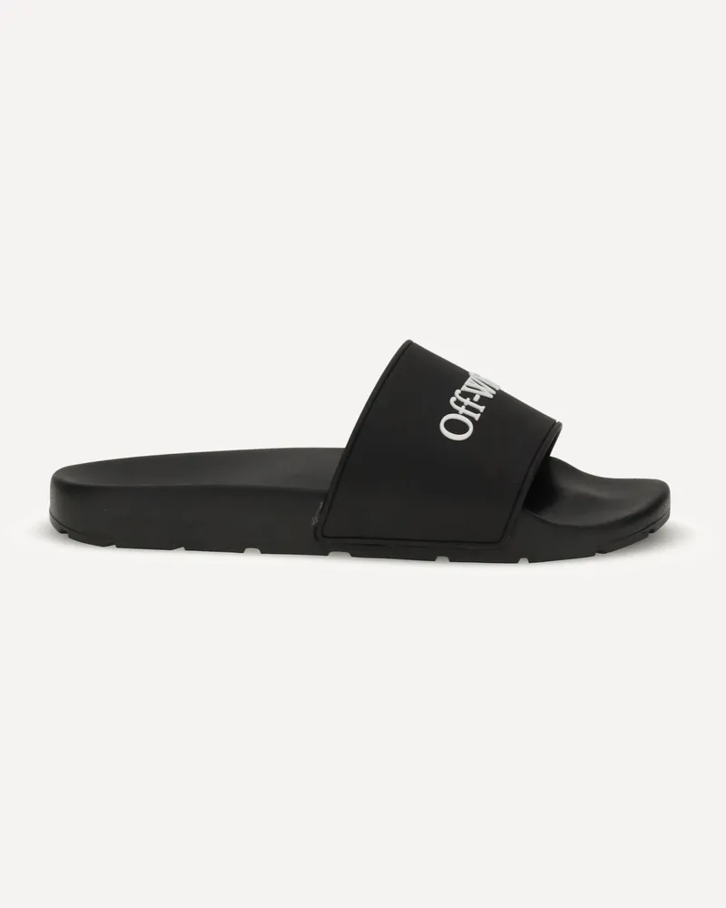 OFF-WHITE Black Slides with Bookish Logo Male Black