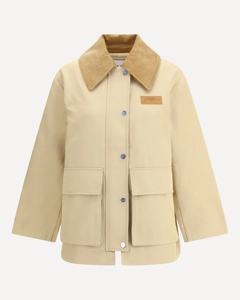 Ganni Cotton Jacket with corduroy collar Female Beige