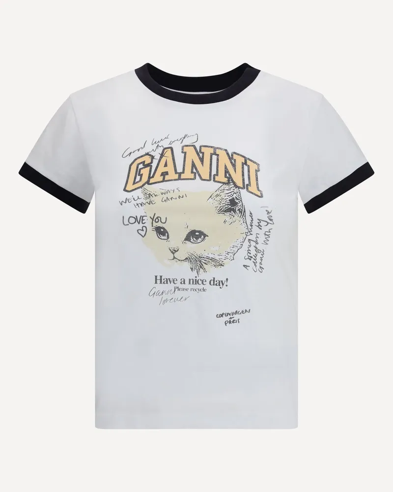 Ganni Kitten print T-Shirt Female White