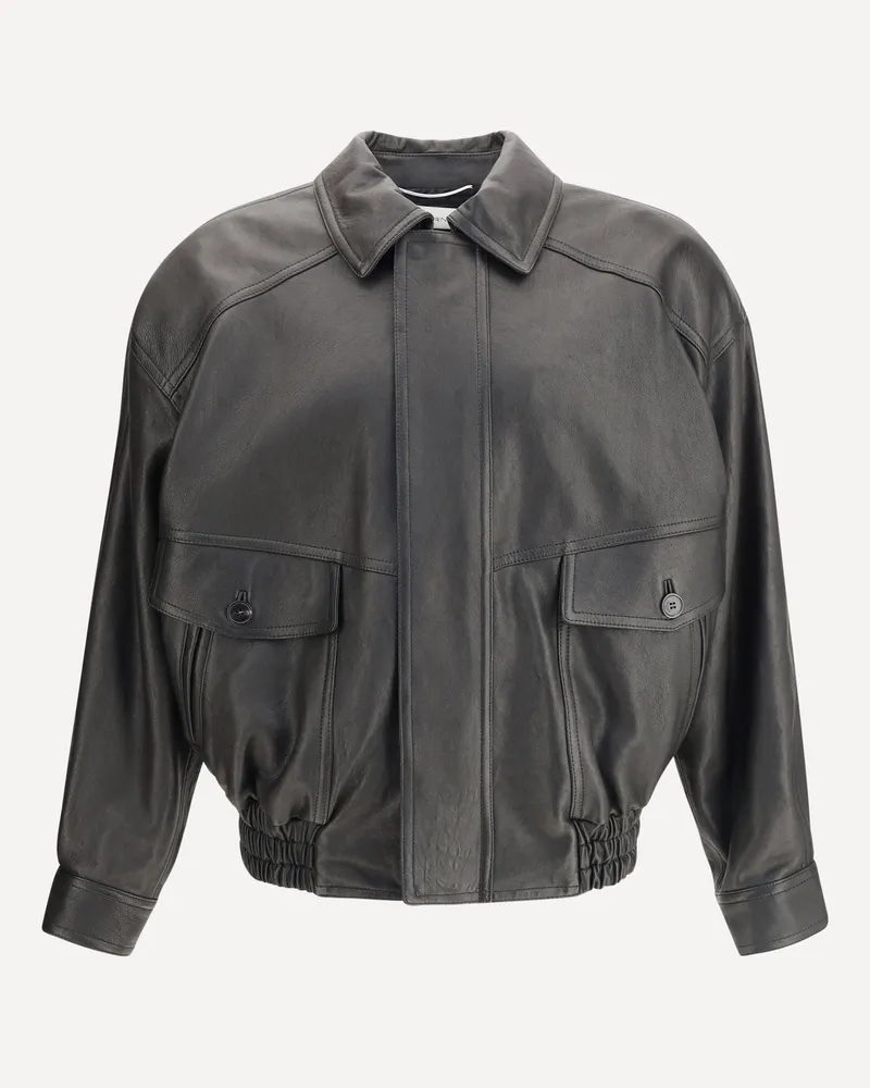 Saint Laurent Balloon Leather Jacket Male Black