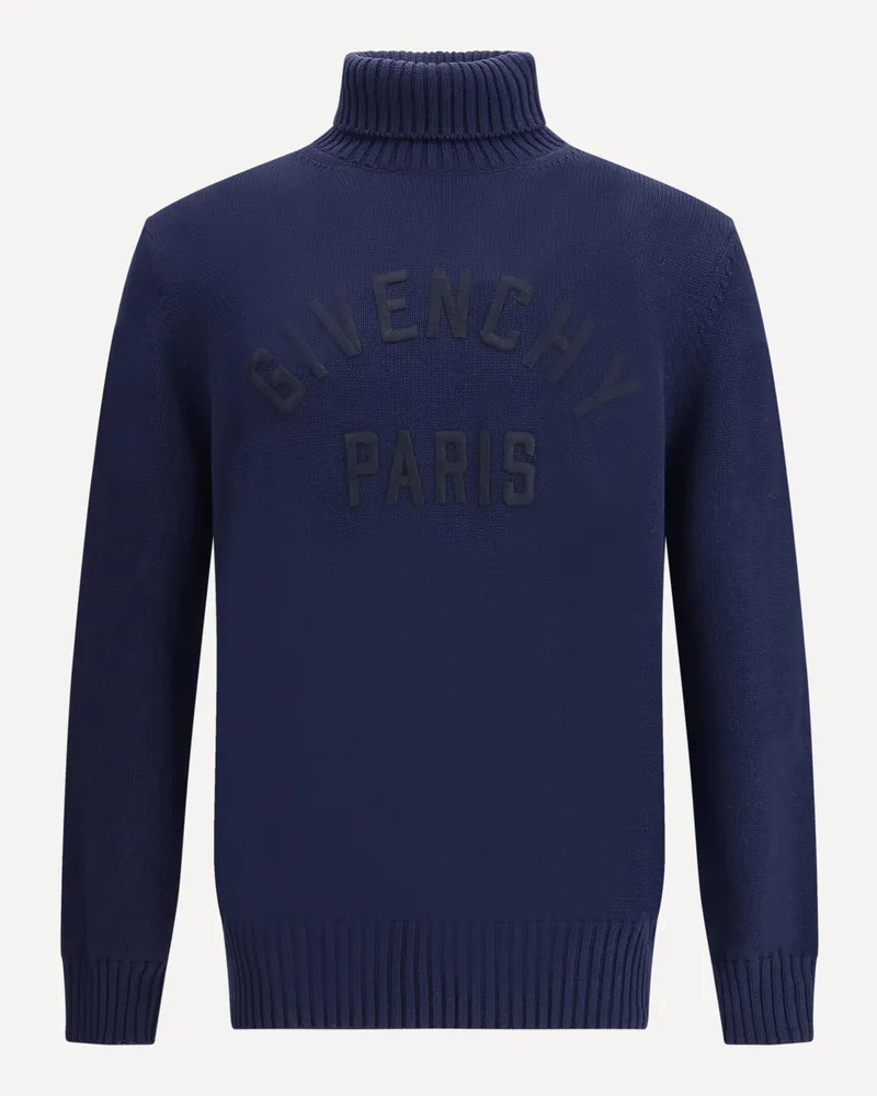 Givenchy Logo turtleneck Sweater Male Blue
