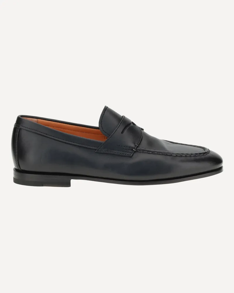 Santoni Leather Loafers Male Black