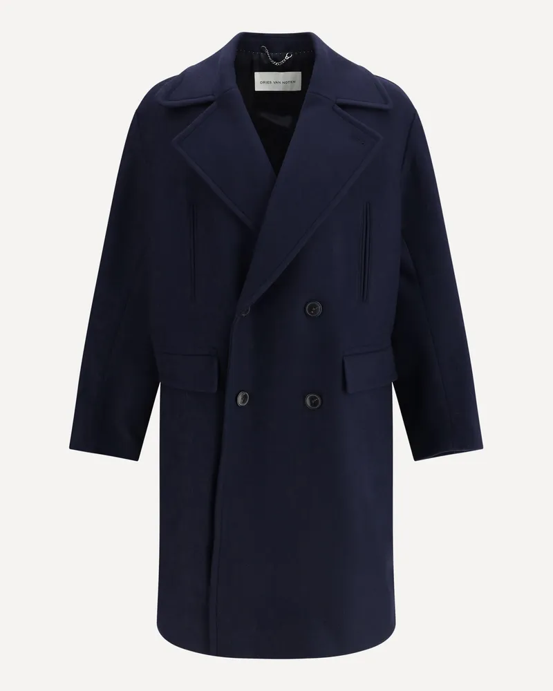 Dries van Noten Racos Coat in Wool Male Blue