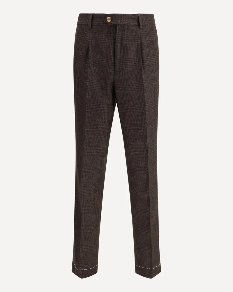 Brunello Cucinelli Prince of Wales Trouser Male Brown