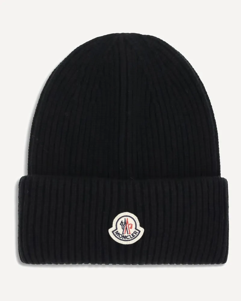Moncler Beanie Hat with logo Male Black